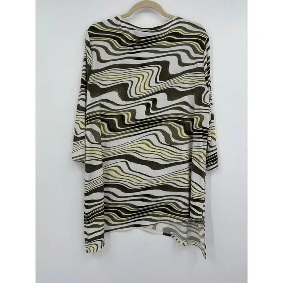 Chico's Travelers Swirl Print Stretch Blouse Top Olive Green Size 3 (16) XL - Picture 5 of 5